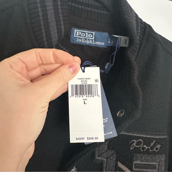 Polo Ralph Lauren The Iconic Letterman Jack Black Wool & Leather Bomber Jacket - Picture 9 of 12